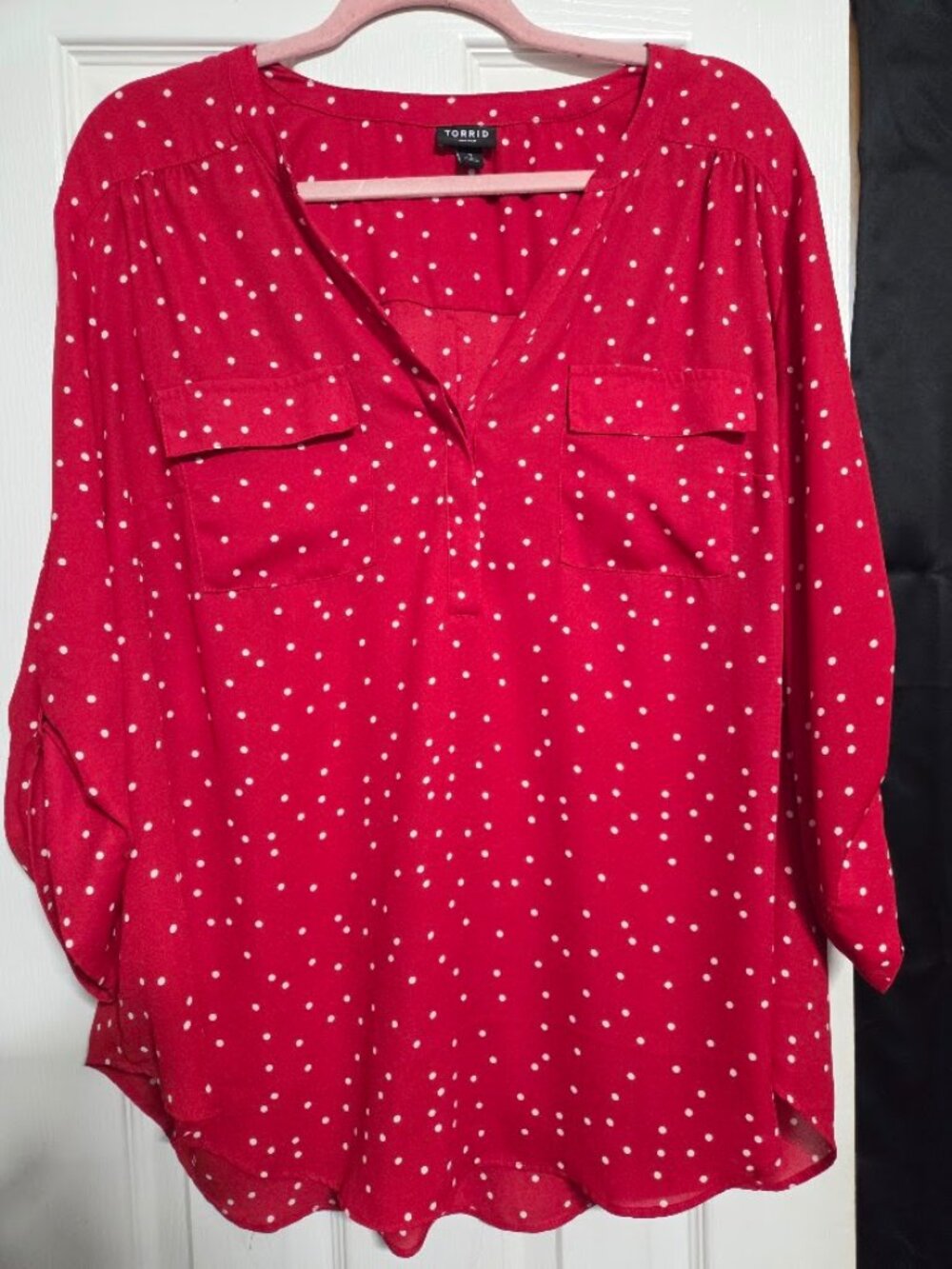 Torrid Harper Red White Dot Georgette Blouse Size 2 2X 18/20